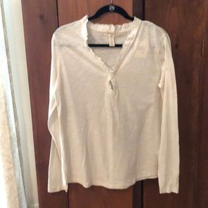 Long sleeve cotton, ruffle neck top